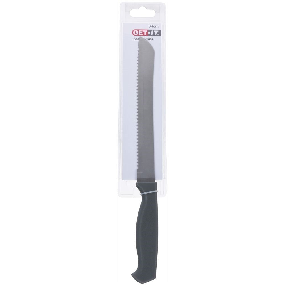 Bread knife with ergonomic handle and steel blade