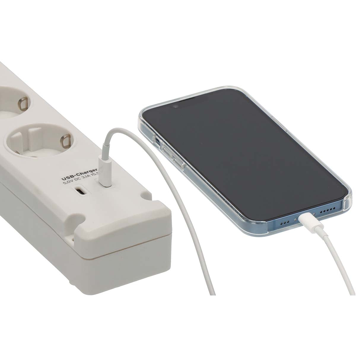 Bremounta power strip 5-way with 2 USB C charging sockets (USB C plug block with switch and 3m cable, distribution box for wall mounting)