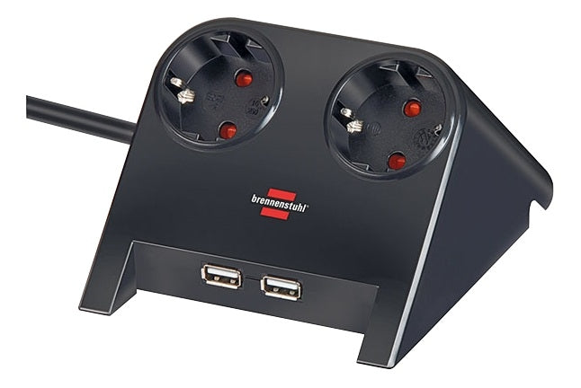 Brennenstuhl Desktop-Power, 2xCEE7/4, 2xUSB 2.1A, 1.8m cable, black