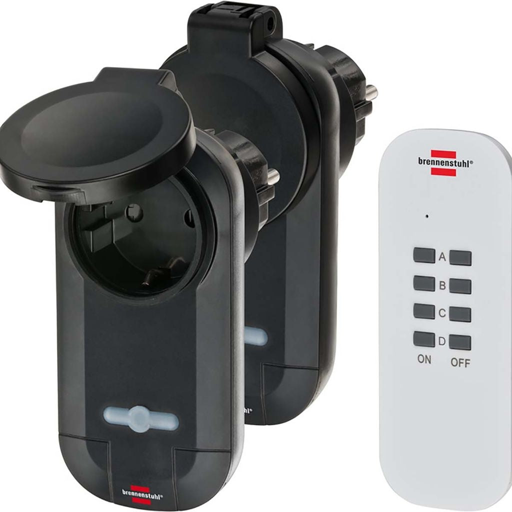 Brennenstuhl x2 Radio Controlled Sockets for Indoor/Outdoor with Remote Control - Black