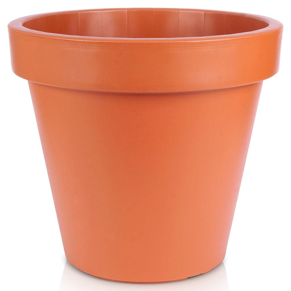 Brick red flower pot in weatherproof plastic for the garden
