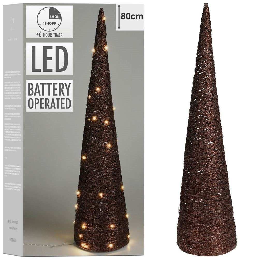 Brown Christmas tree in raffia with LED lights - 77 cm