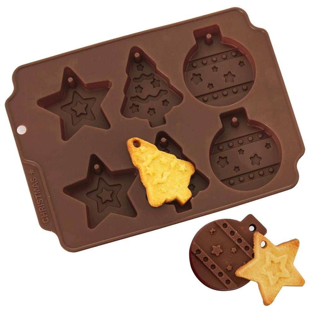 Brown silicone mold for crunchy Christmas cookies, oven safe 220°C