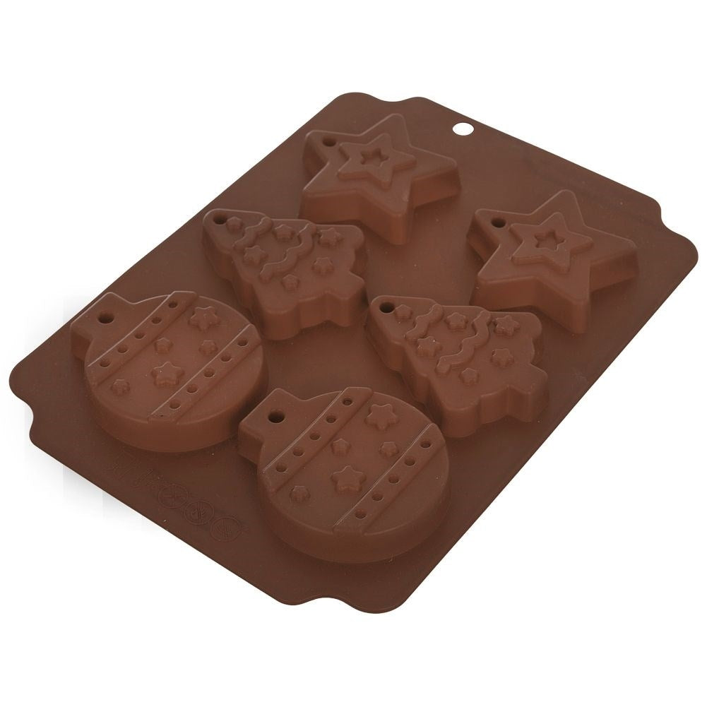 Brown silicone mold for crunchy Christmas cookies, oven safe 220°C