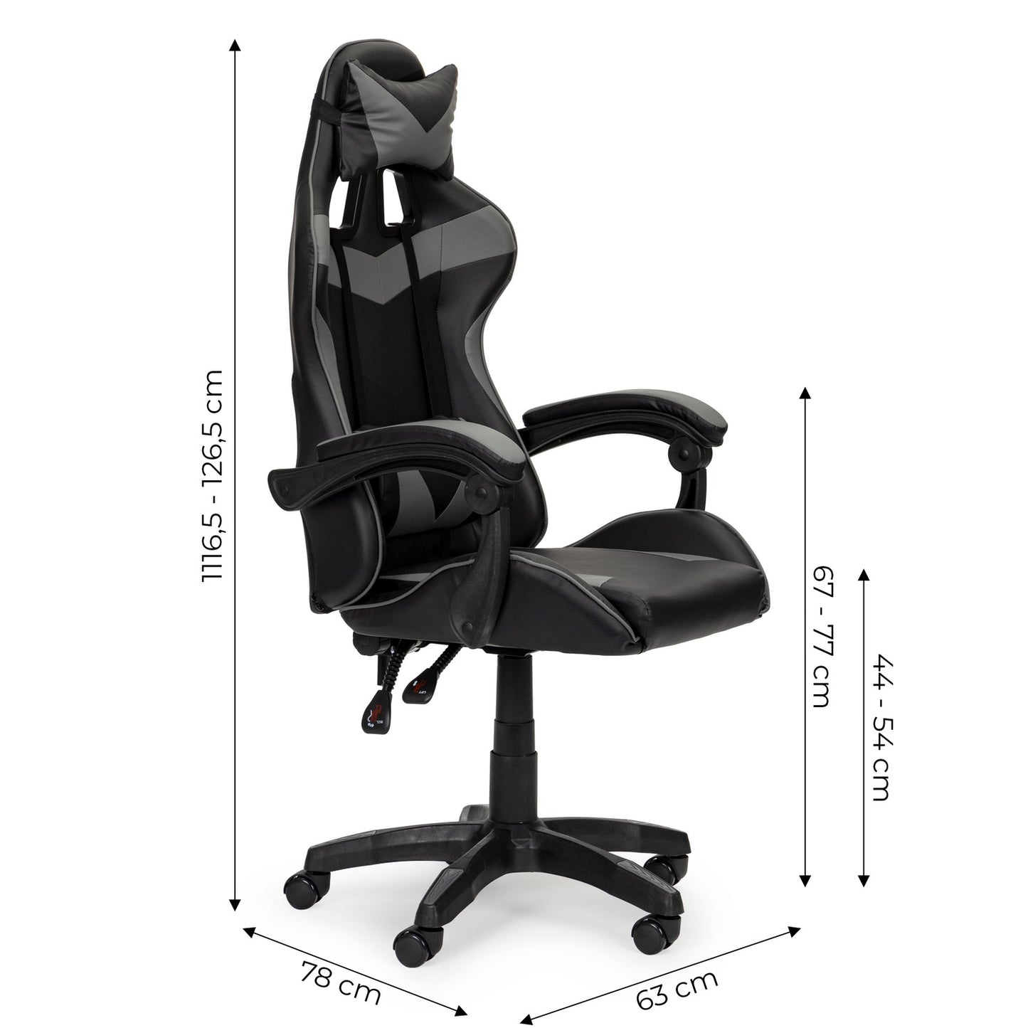 Bucket gaming chair, office chair with adjustment and cushions