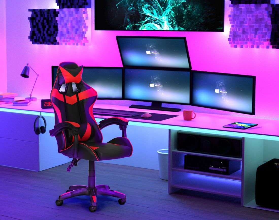 Bucket gaming chair, office chair with adjustment and cushions