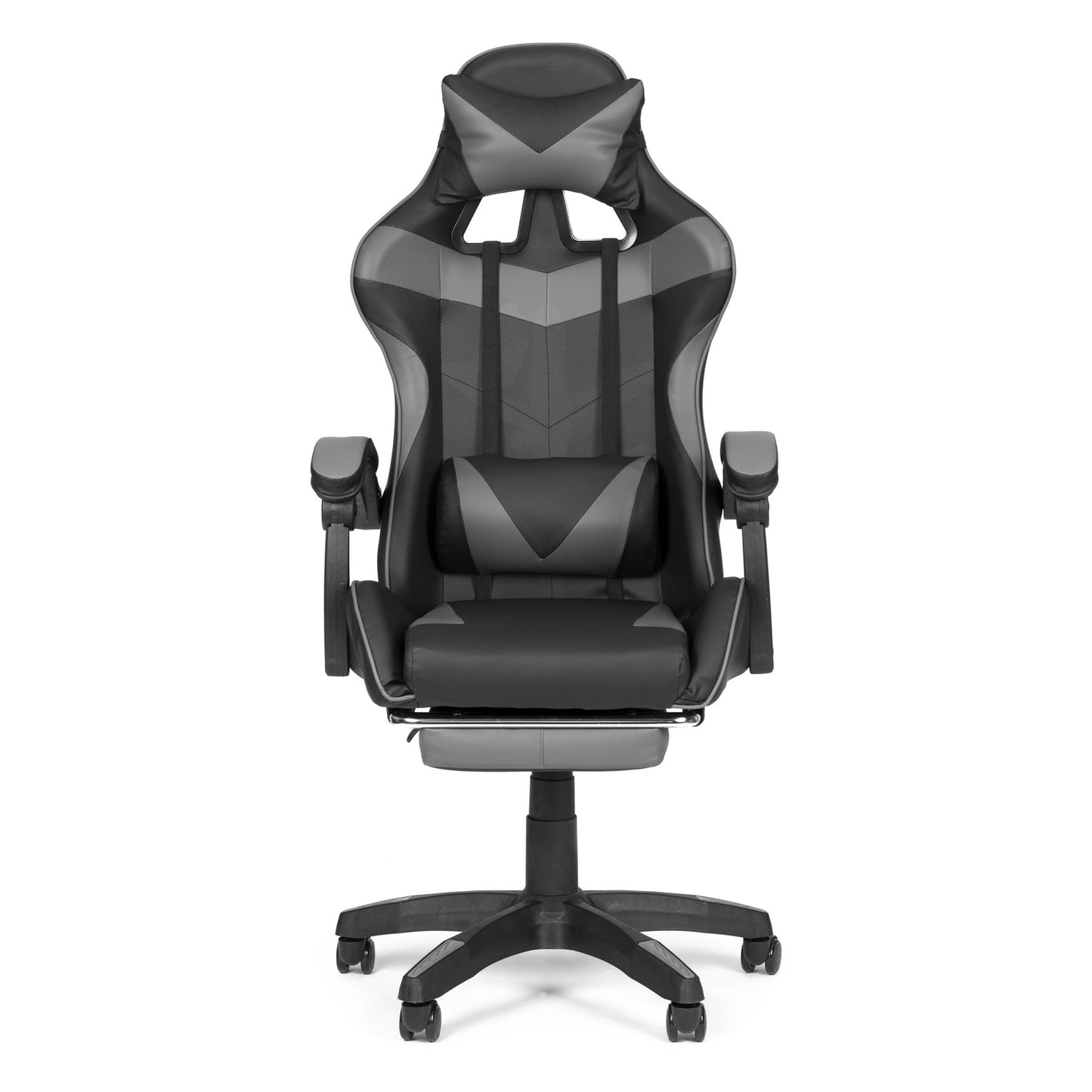 Bucket gaming chair, office chair with adjustment and footrest cushions, gray