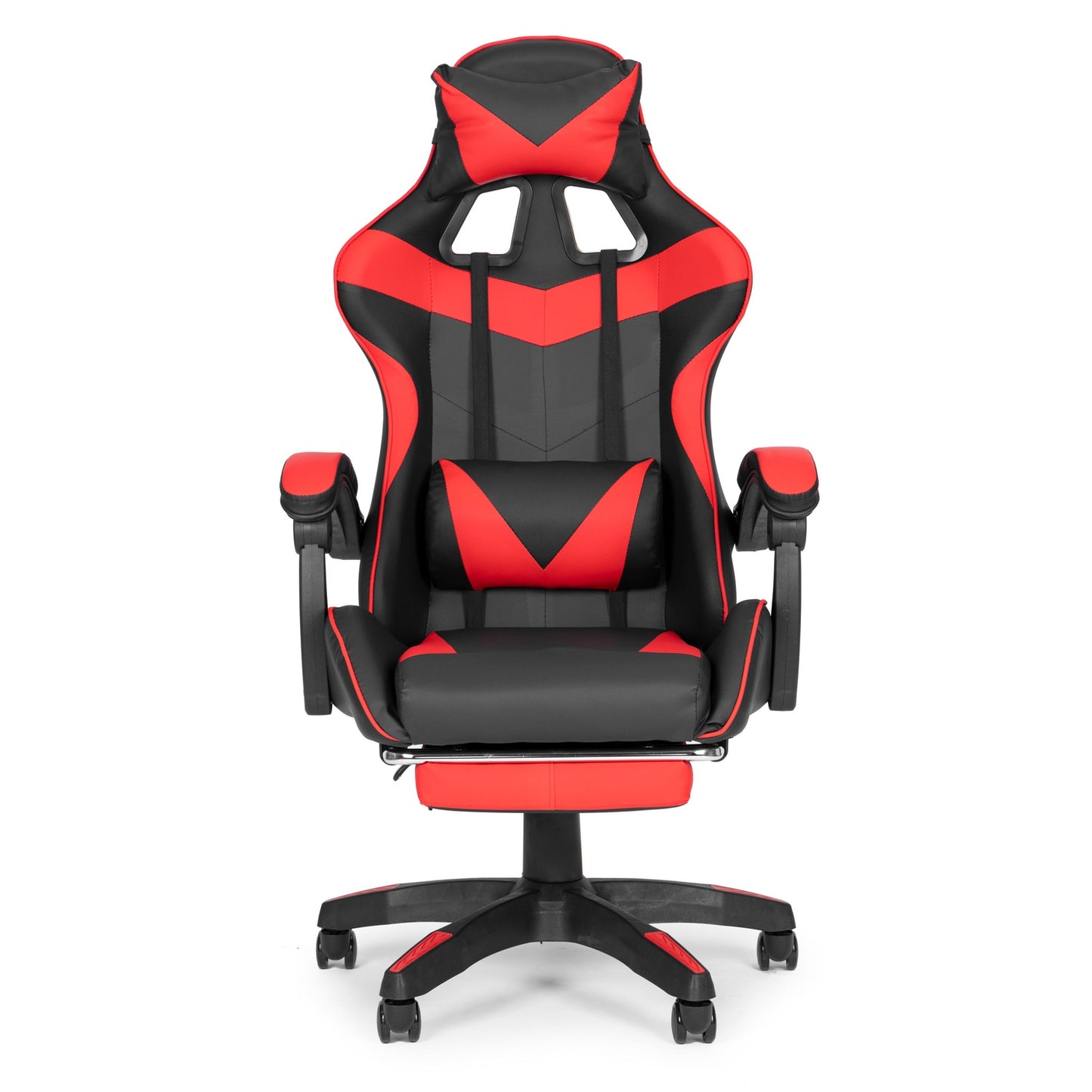 Bucket gaming chair, office chair with adjustment and footrest cushions, red