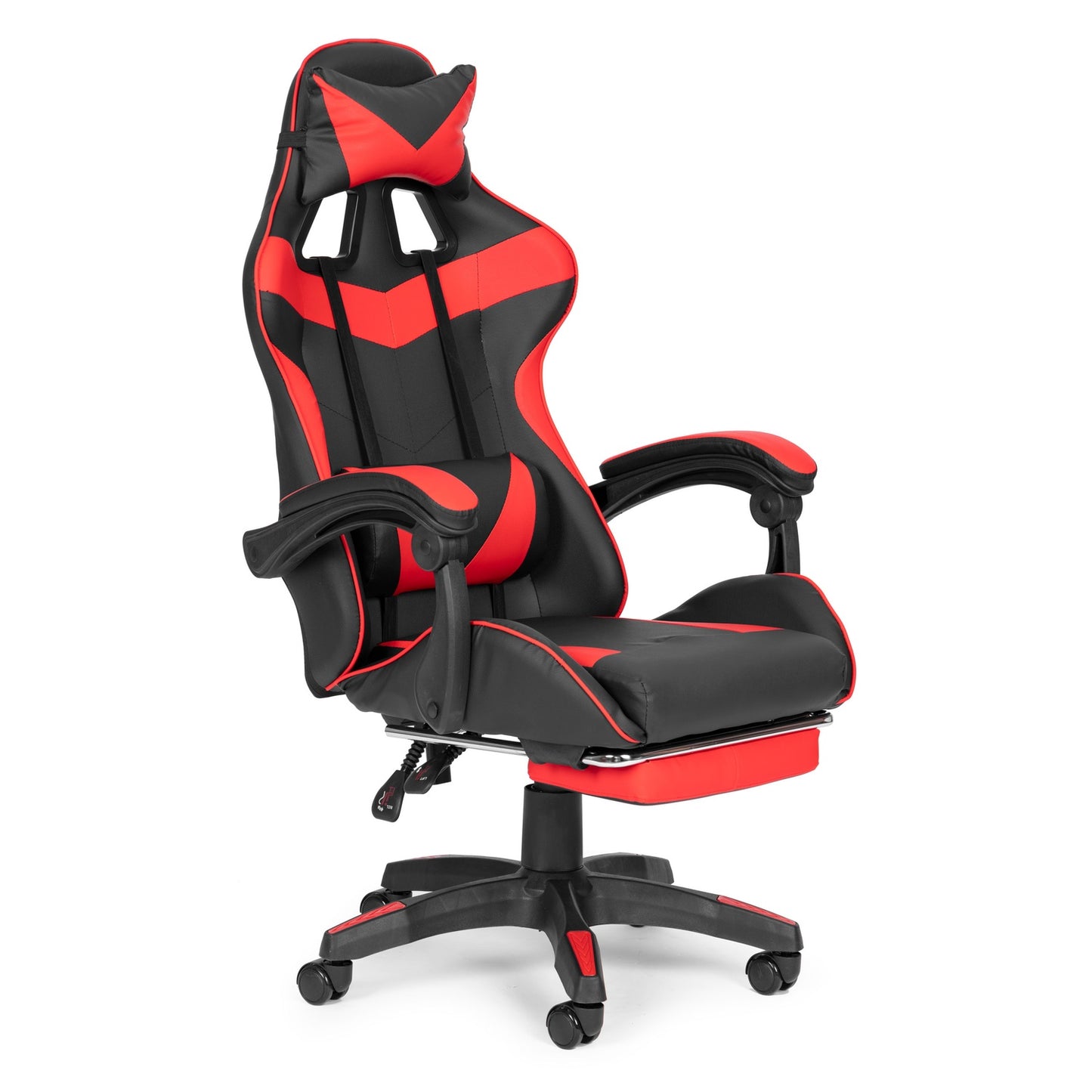 Bucket gaming chair, office chair with adjustment and footrest cushions, red