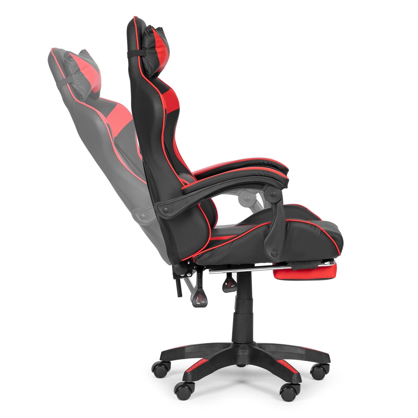 Bucket gaming chair, office chair with adjustment and footrest cushions, red