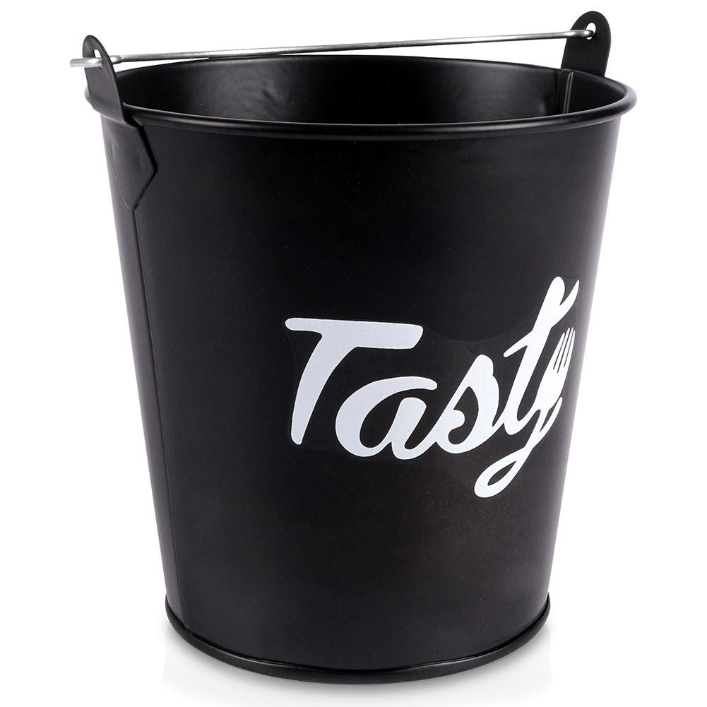 Bucket with handle for snacks in stainless steel, black