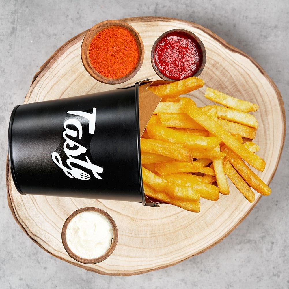 Bucket with handle for snacks in stainless steel, black