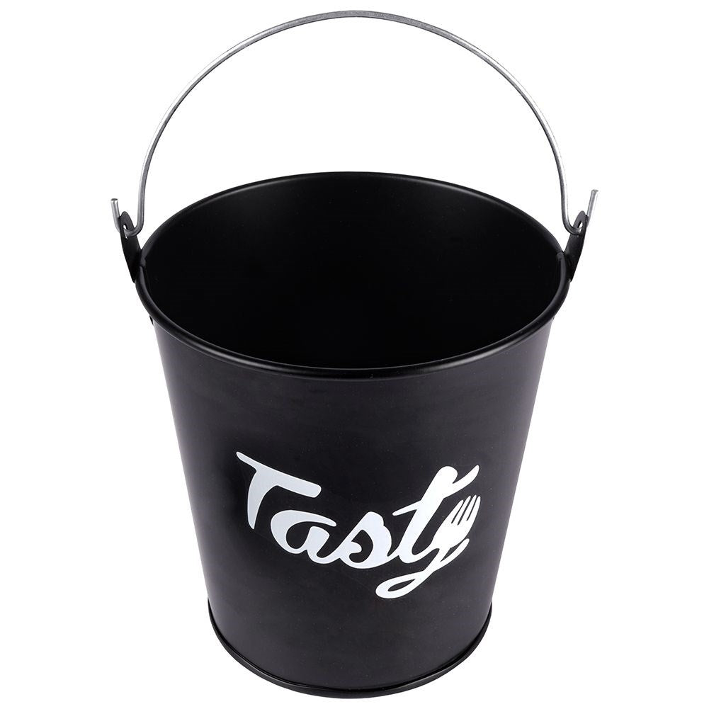 Bucket with handle for snacks in stainless steel, black