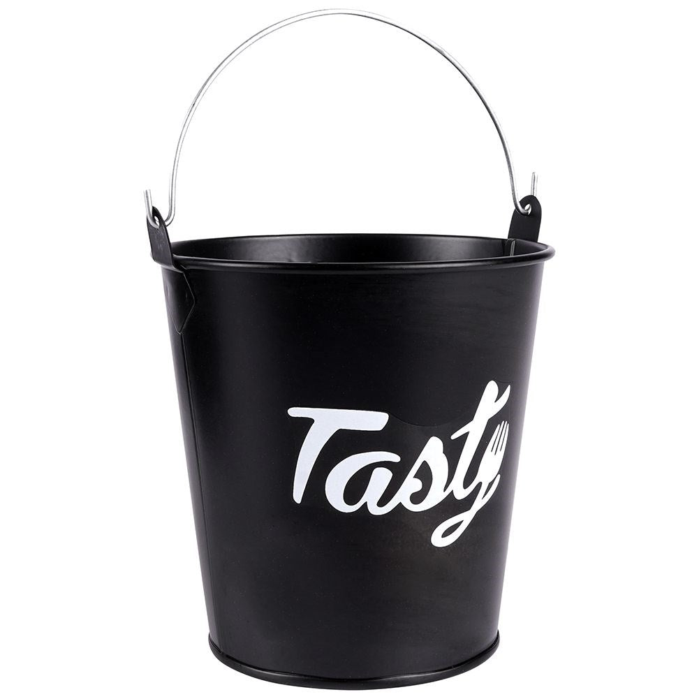 Bucket with handle for snacks in stainless steel, black