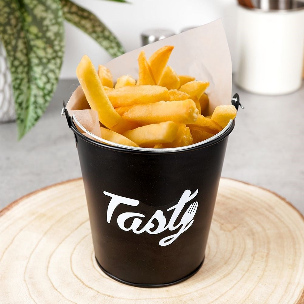 Bucket with handle for snacks in stainless steel, black