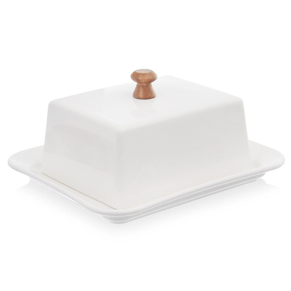 Butter box in porcelain with wooden handle