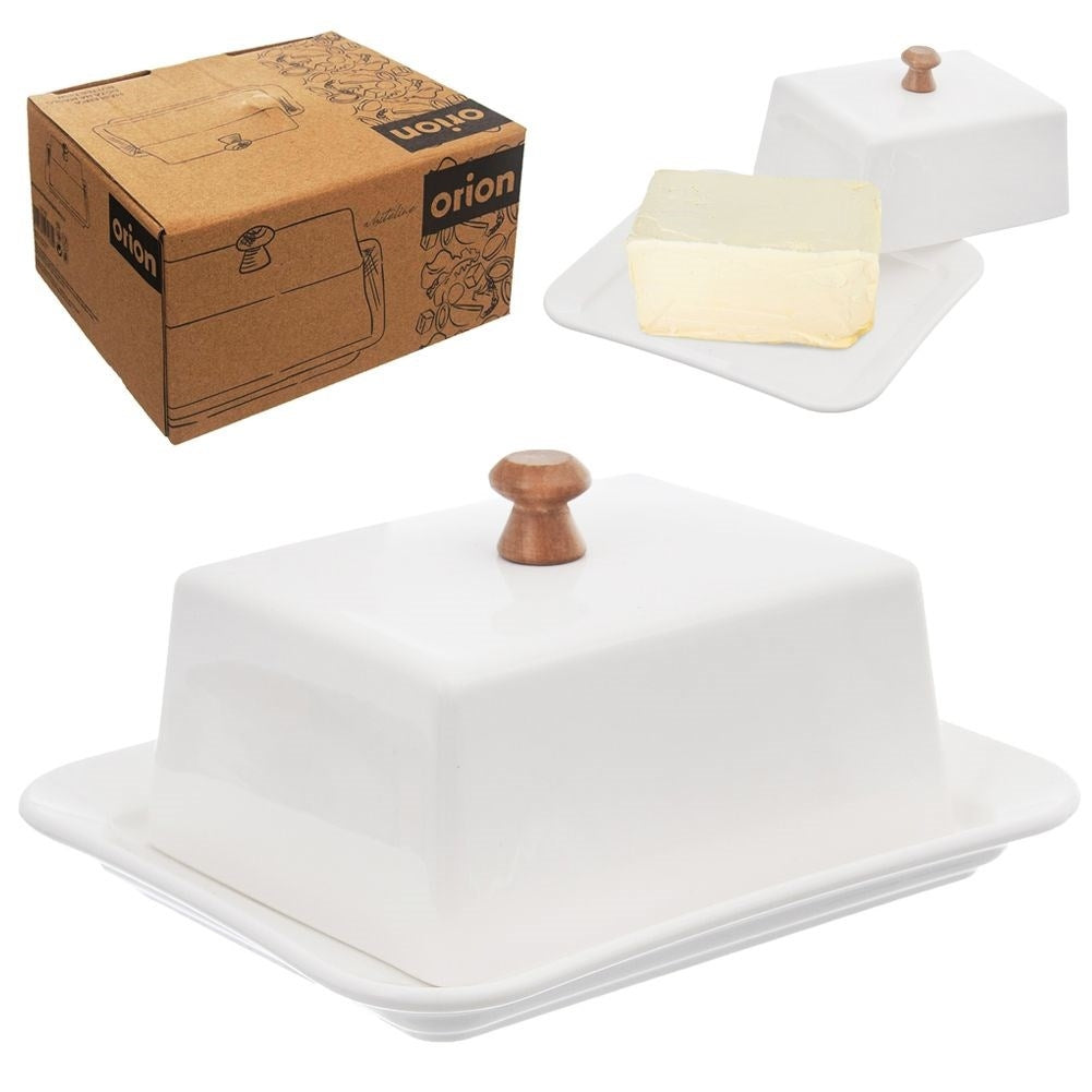 Butter box in porcelain with wooden handle