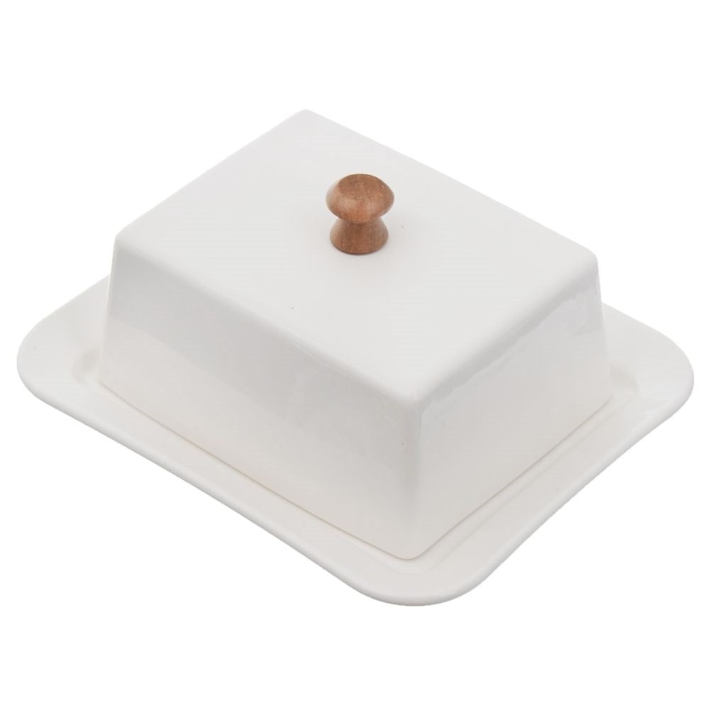 Butter box in porcelain with wooden handle