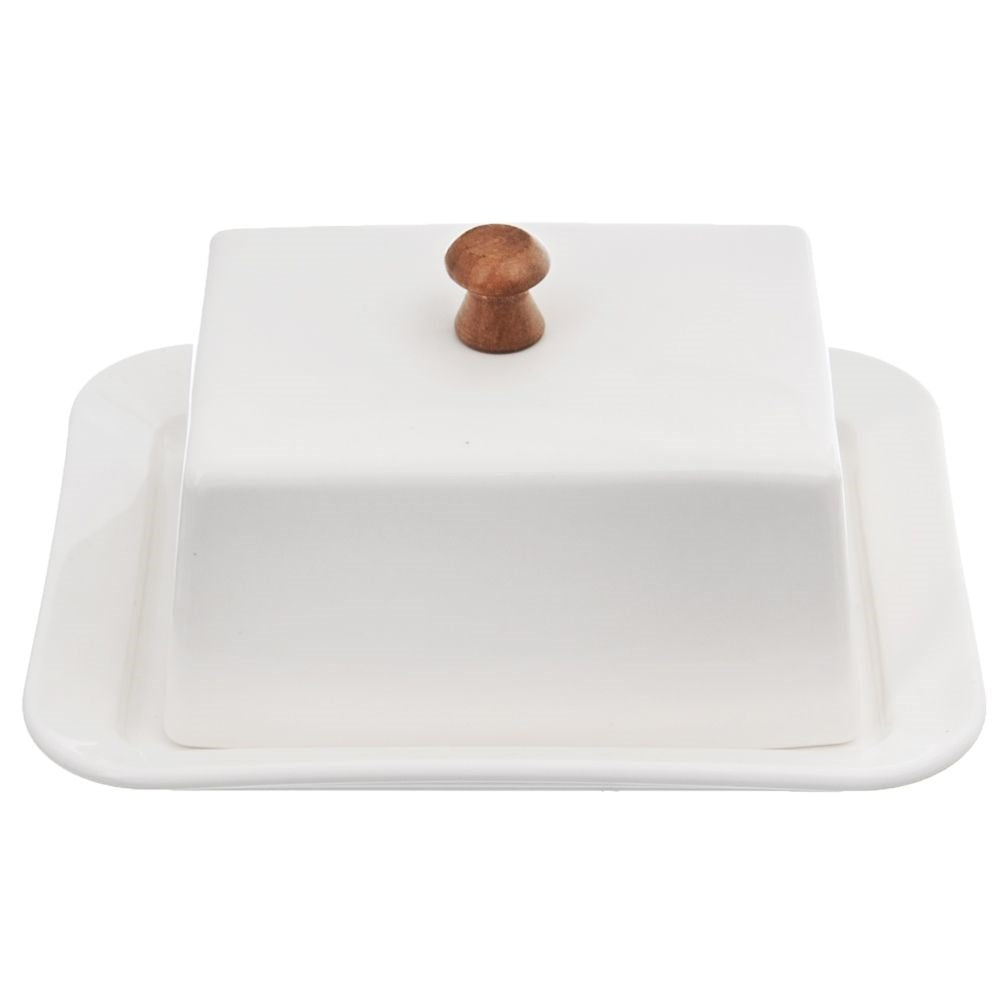 Butter box in porcelain with wooden handle