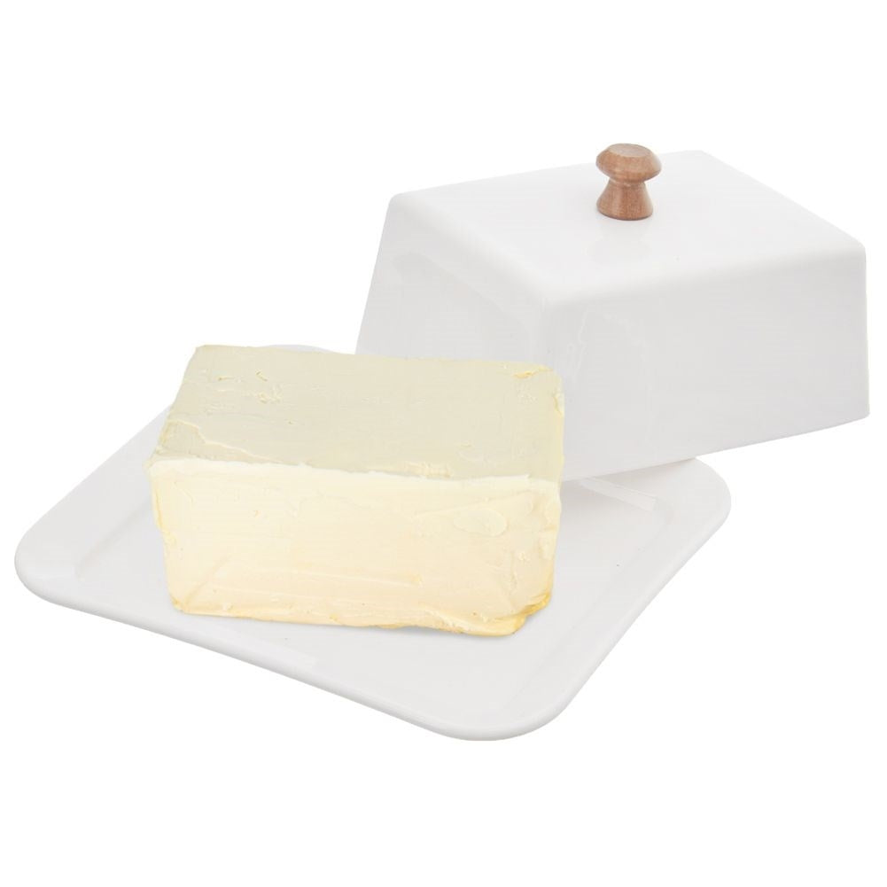 Butter box in porcelain with wooden handle