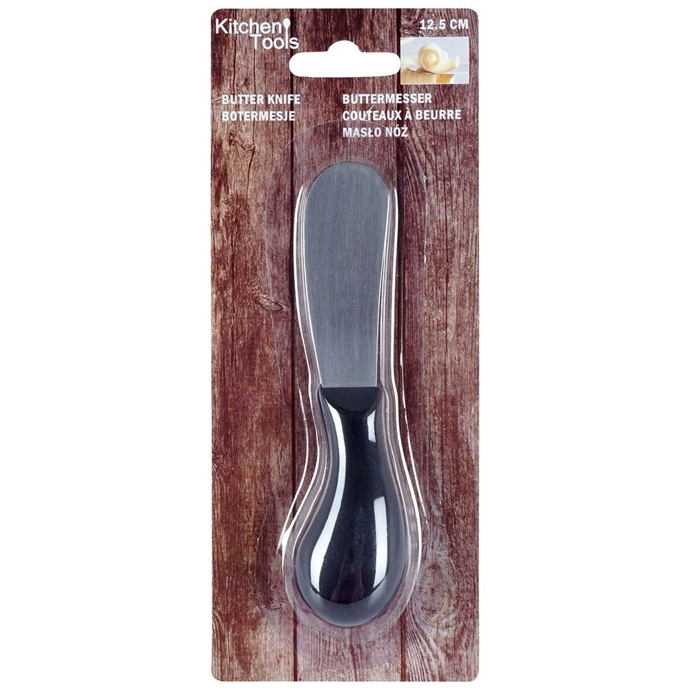 Butter knife in stainless steel with black plastic handle