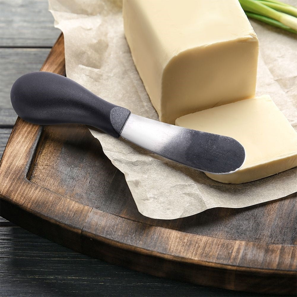 Butter knife in stainless steel with black plastic handle