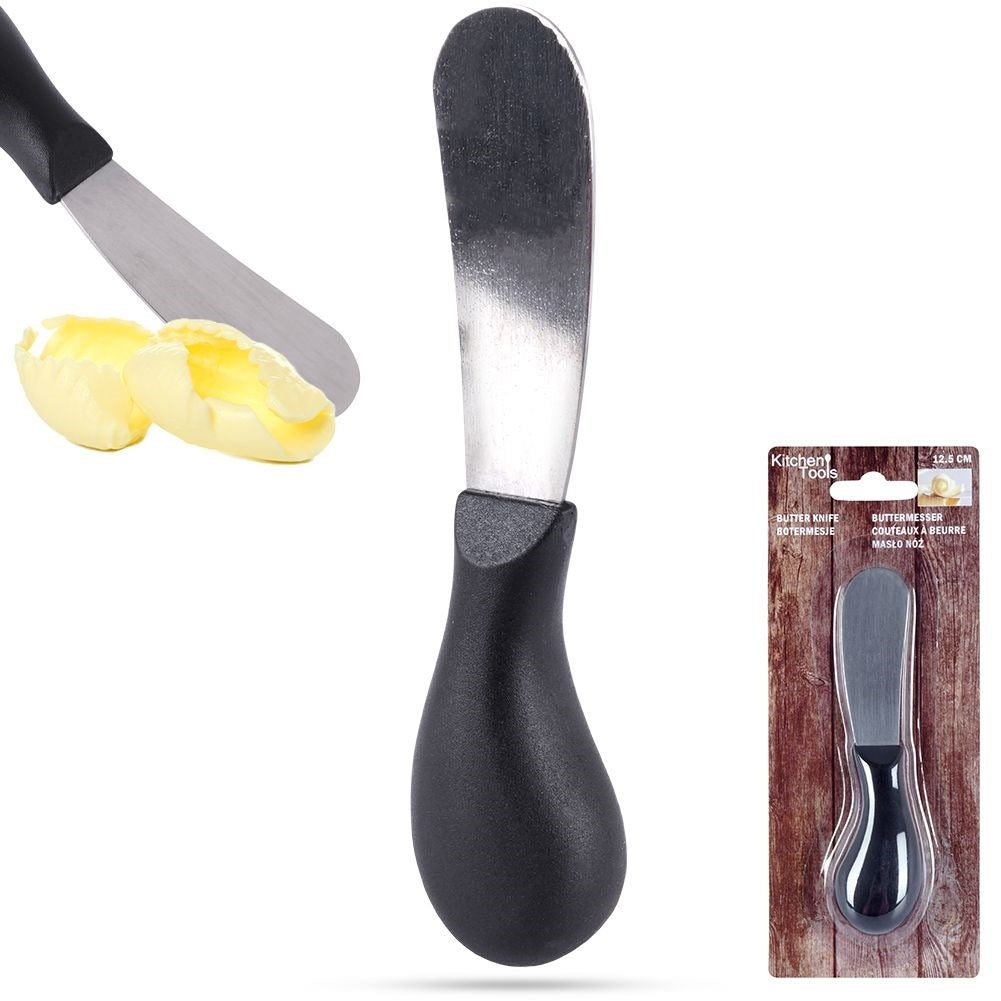 Butter knife in stainless steel with black plastic handle