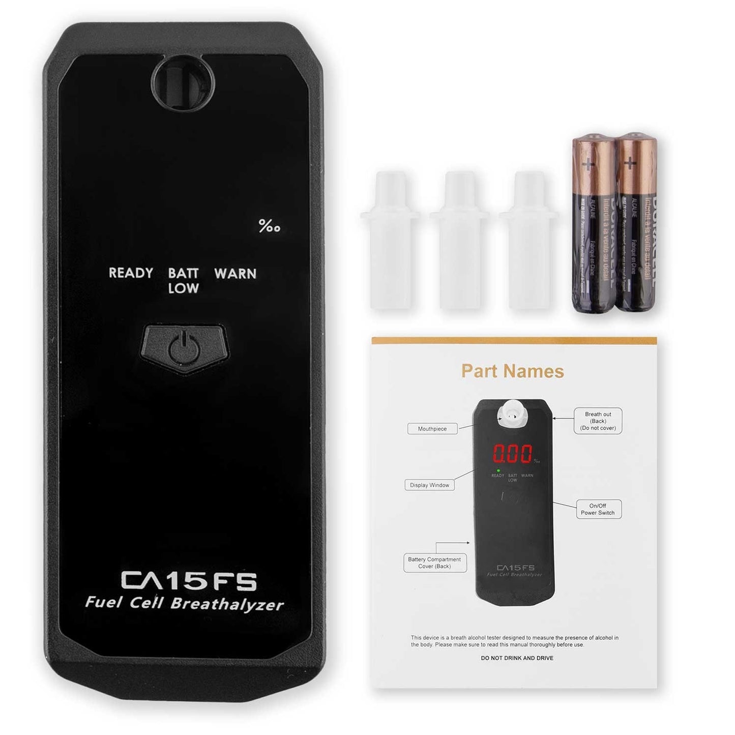 CA 15FS electrochemical breathalyzer + mouthpieces