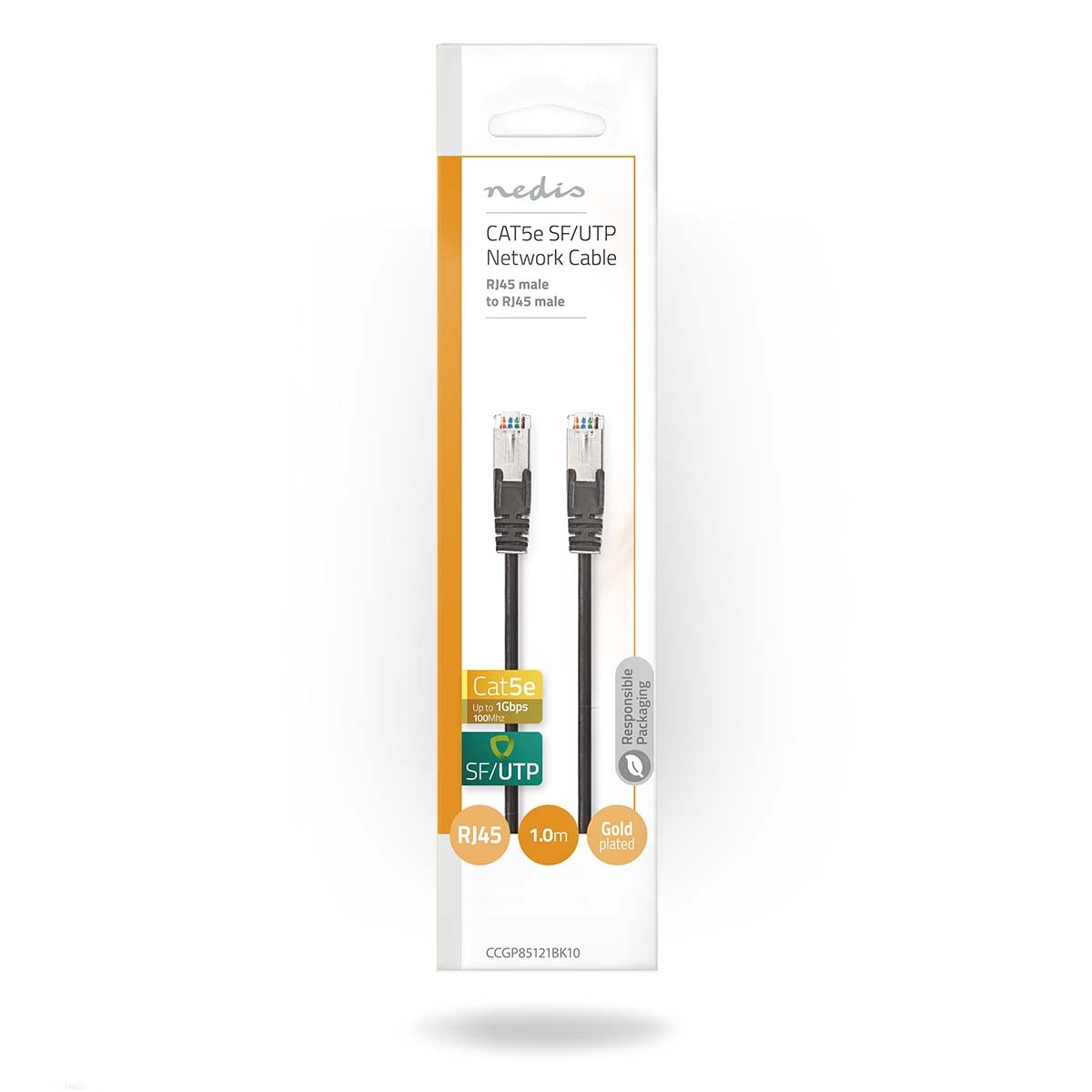 CAT5e network cable | SF/UTP | RJ45 male | RJ45 male | 1.00 m | Round | PVC | Black | Envelope