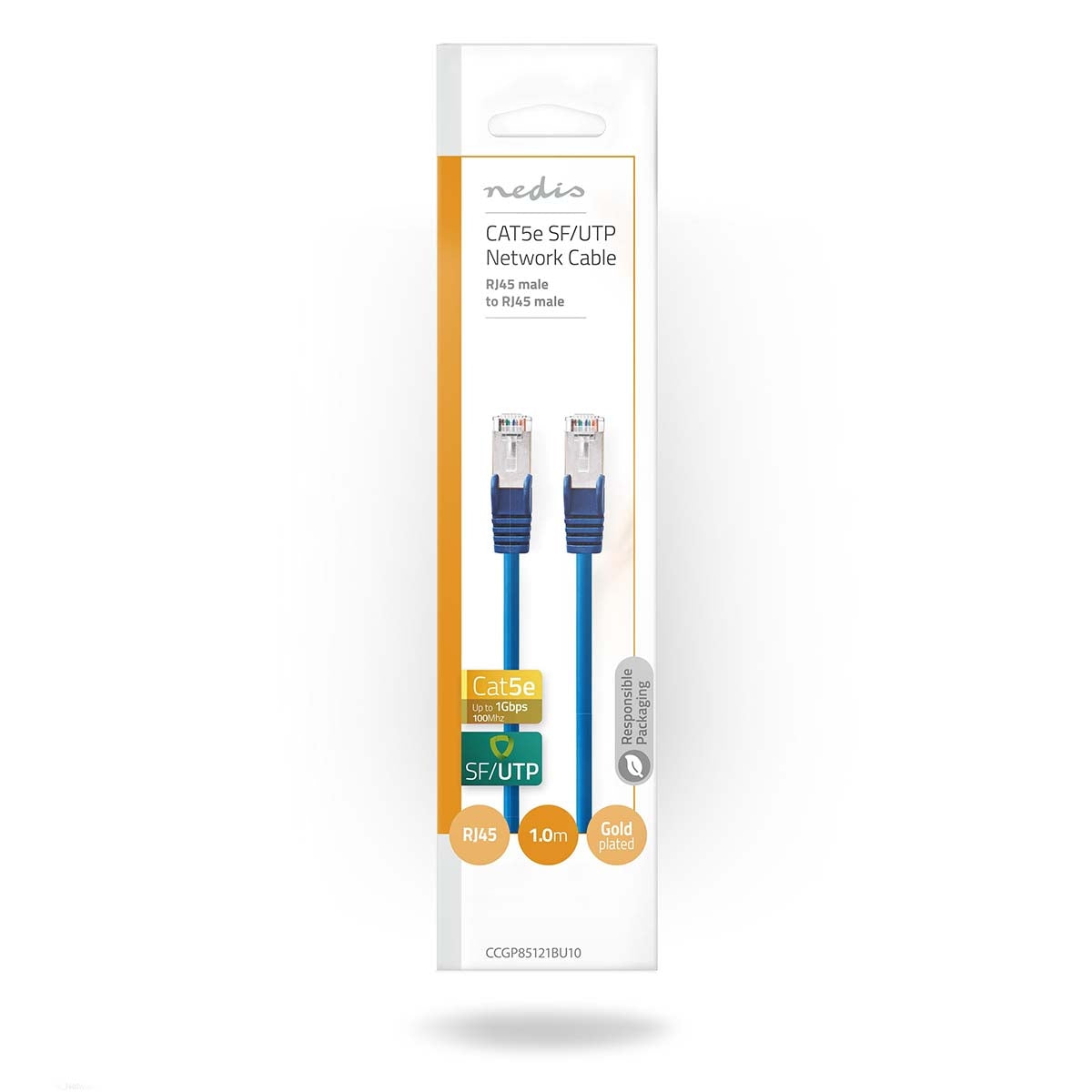CAT5e network cable | SF/UTP | RJ45 male | RJ45 male | 1.00 m | Round | PVC | Blue | Envelope