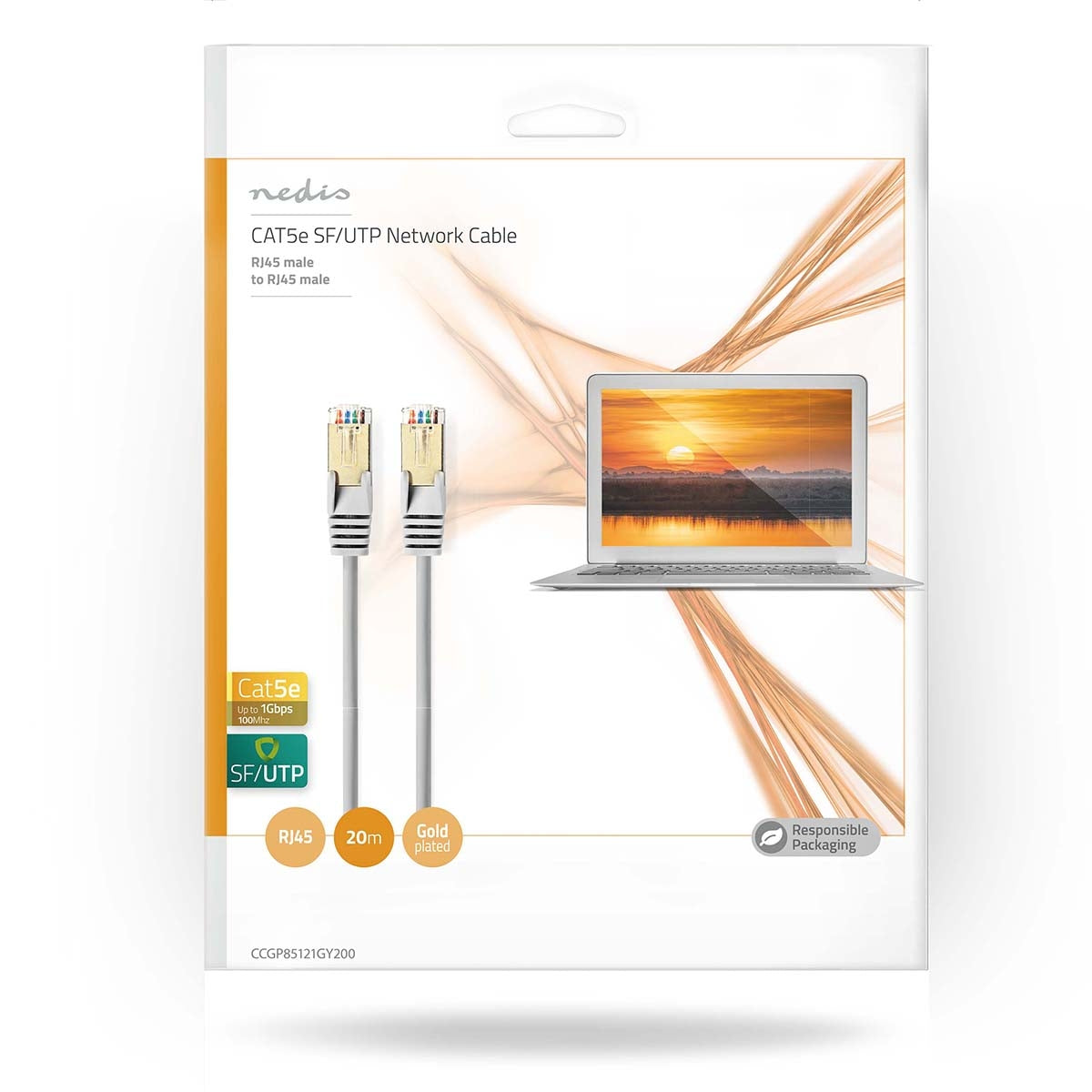 CAT5e network cable | SF/UTP | RJ45 male | RJ45 male | 20.0 m | Round | PVC | Gray | Plastic bag