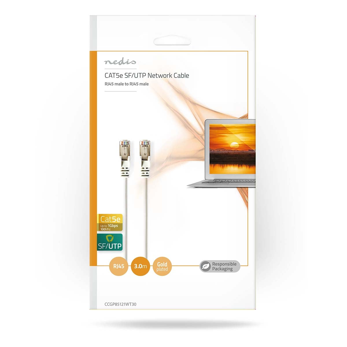 CAT5e network cable | SF/UTP | RJ45 male | RJ45 male | 3.00 m | Round | PVC | White | Envelope