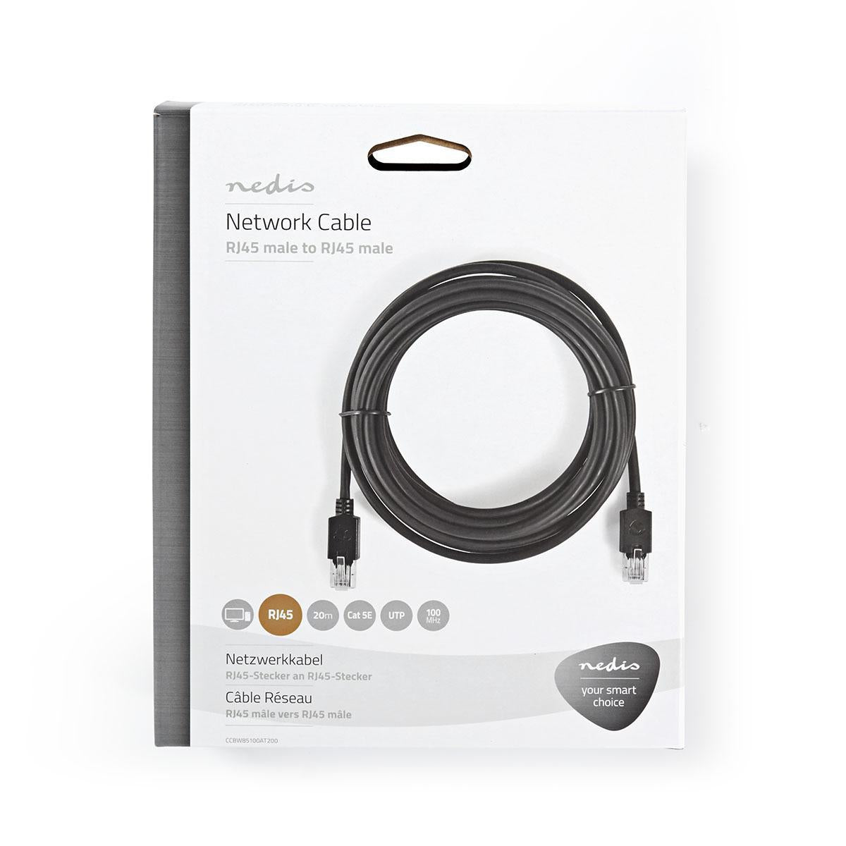 CAT5e network cable | U/UTP | RJ45 male | RJ45 male | 20.0 m | Round | LSZH | Anthracite | Cardboard box with window