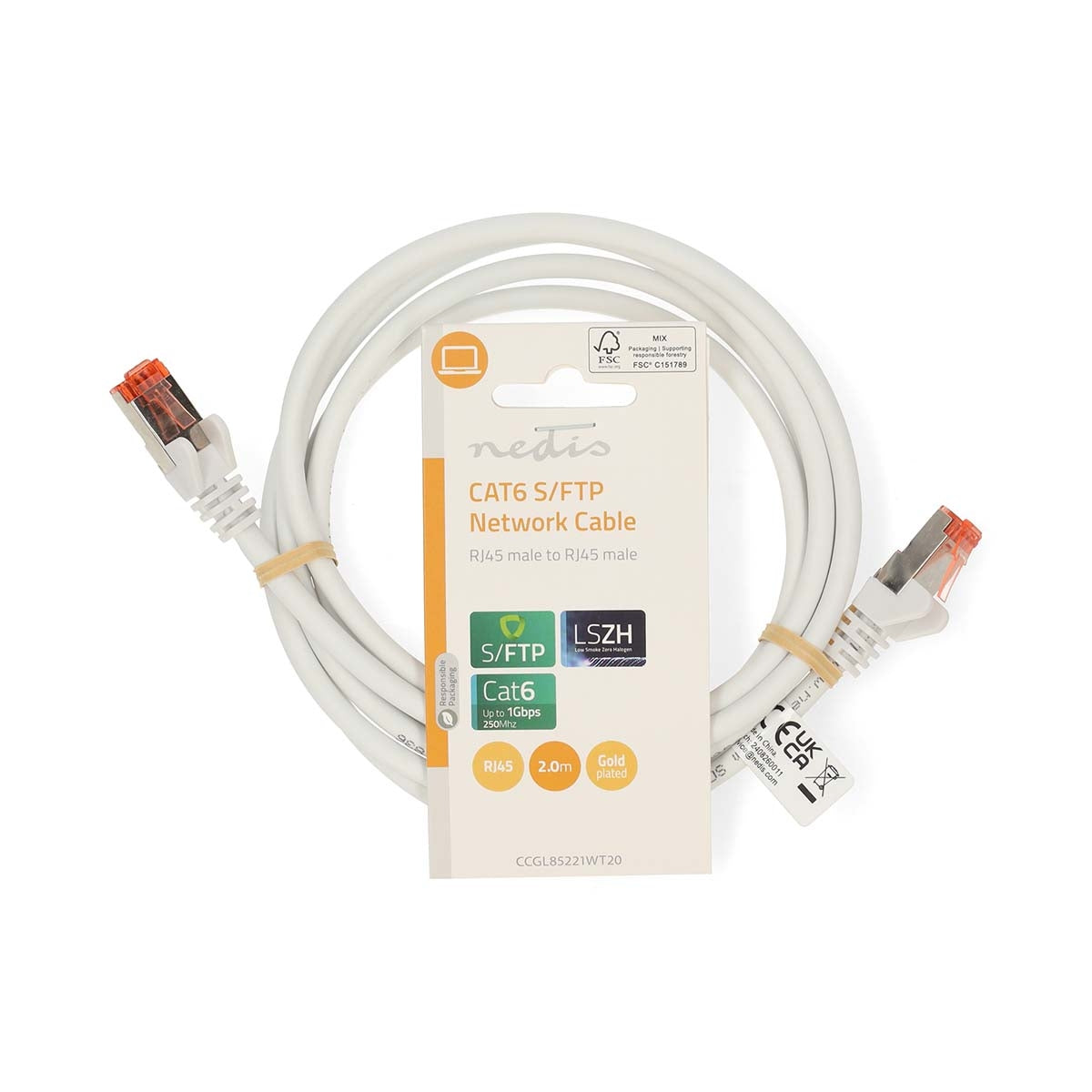 CAT6 Network Cable | RJ45 Male | RJ45 Male | S/FTP | 2.00 m | Round | LSZH | White | Label
