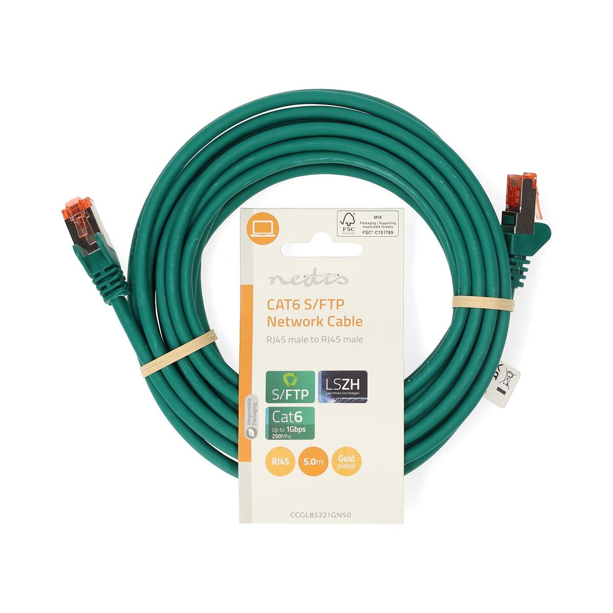 CAT6 Network Cable | RJ45 Male | RJ45 Male | S/FTP | 5.00 m | Round | LSZH | Green | Label