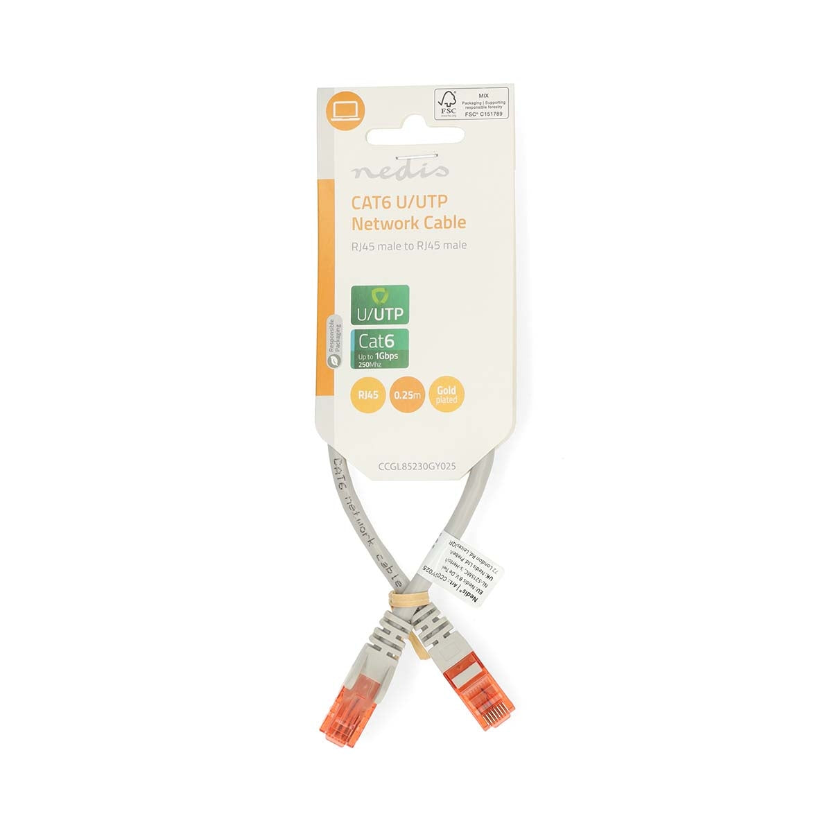 CAT6 Network Cable | RJ45 Male | RJ45 Male | U/UTP | 0.25 m | Round | PVC | Grey | Label