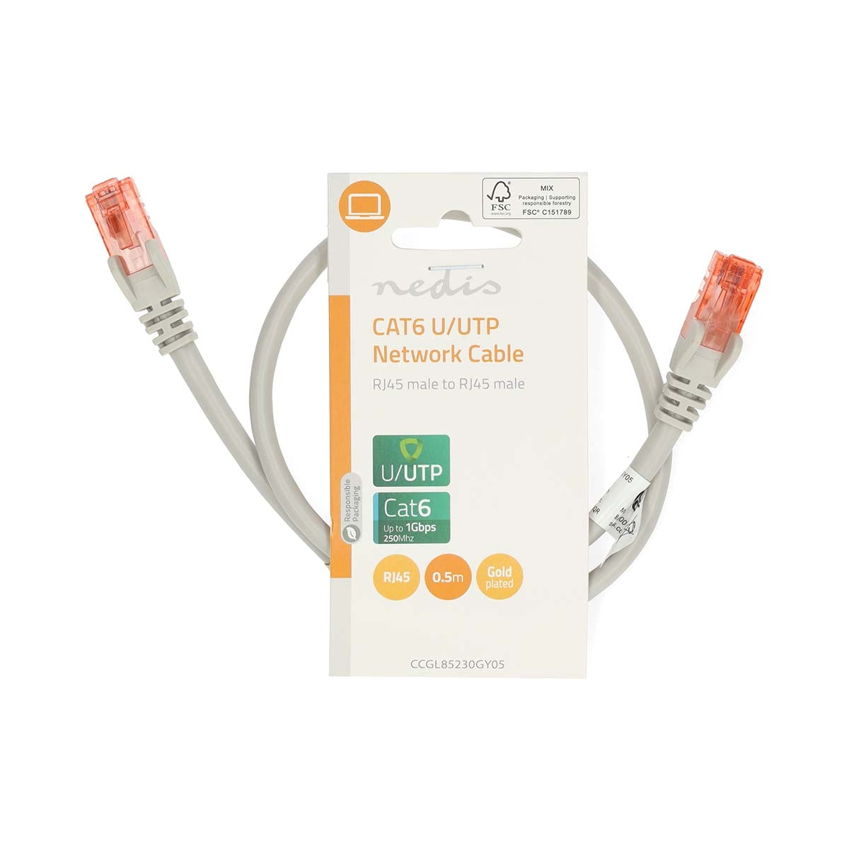 CAT6 Network Cable | RJ45 Male | RJ45 Male | U/UTP | 0.50 m | Round | PVC | Grey | Label