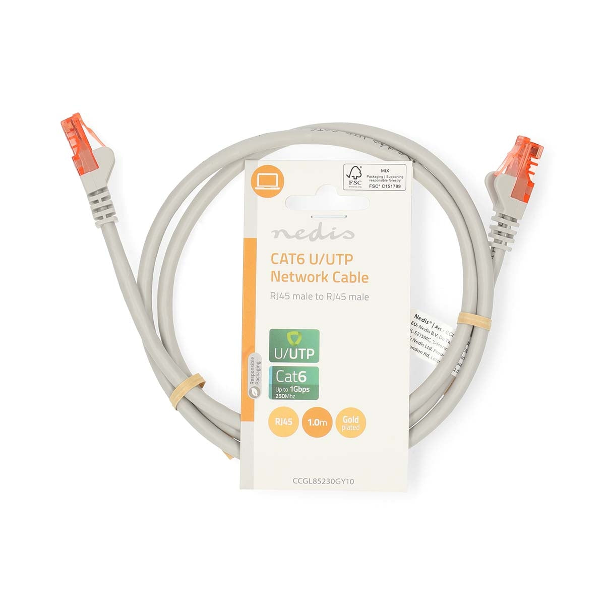CAT6 Network Cable | RJ45 Male | RJ45 Male | U/UTP | 1.00 m | Round | PVC | Grey | Label