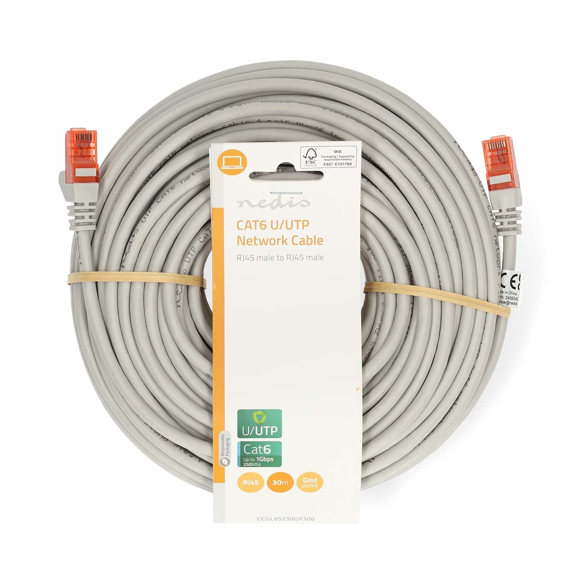 CAT6 Network Cable | RJ45 Male | RJ45 Male | U/UTP | 30.0 m | Round | PVC | Grey | Label