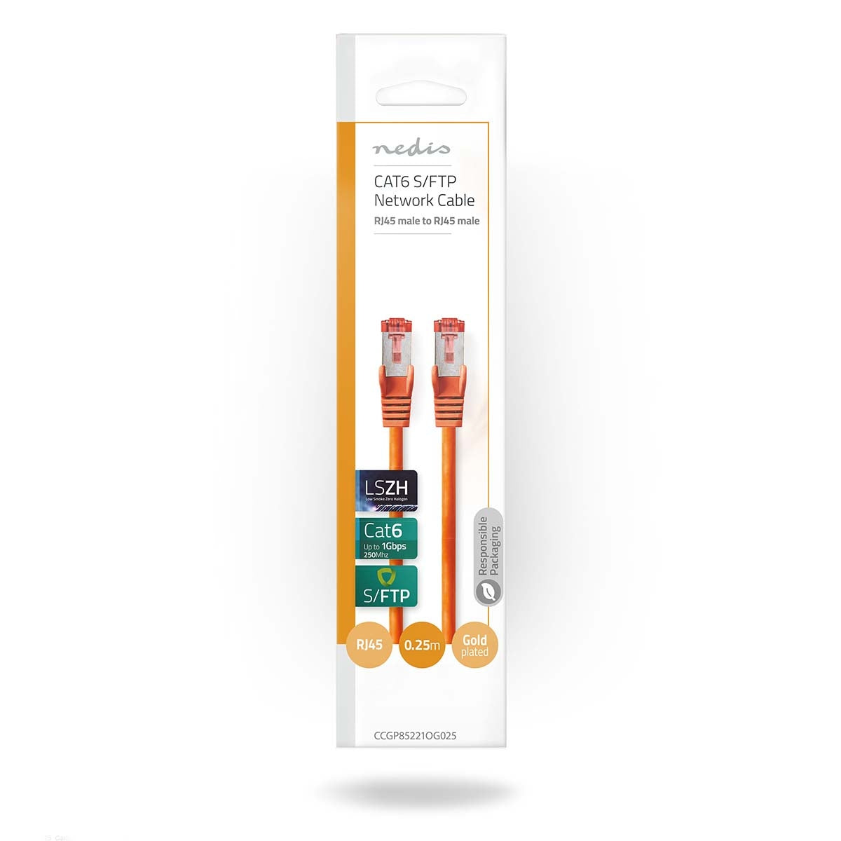CAT6 Network Cable | RJ45 male | RJ45 male | S/FTP | 0.25 m | Round | LSZH | Orange | Envelope