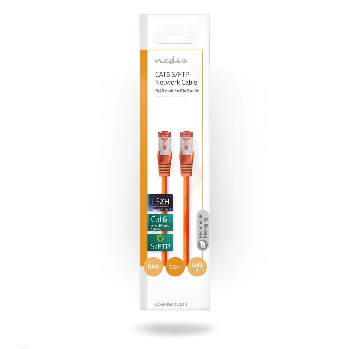 CAT6 Network Cable | RJ45 male | RJ45 male | S/FTP | 1.00 m | Round | LSZH | Orange | Envelope