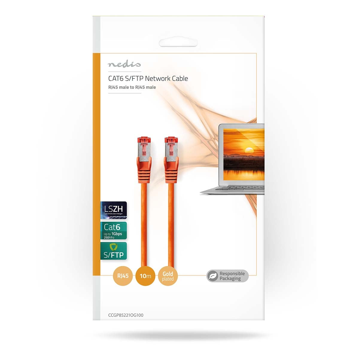 CAT6 Network Cable | RJ45 male | RJ45 male | S/FTP | 10.0 m | Round | LSZH | Orange | Envelope