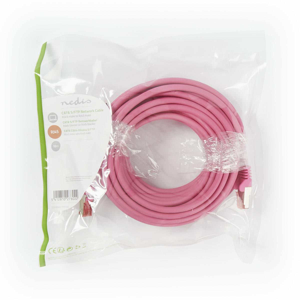 CAT6 Network Cable | RJ45 male | RJ45 male | S/FTP | 10.0 m | Round | LSZH | Pink | Plastic bag