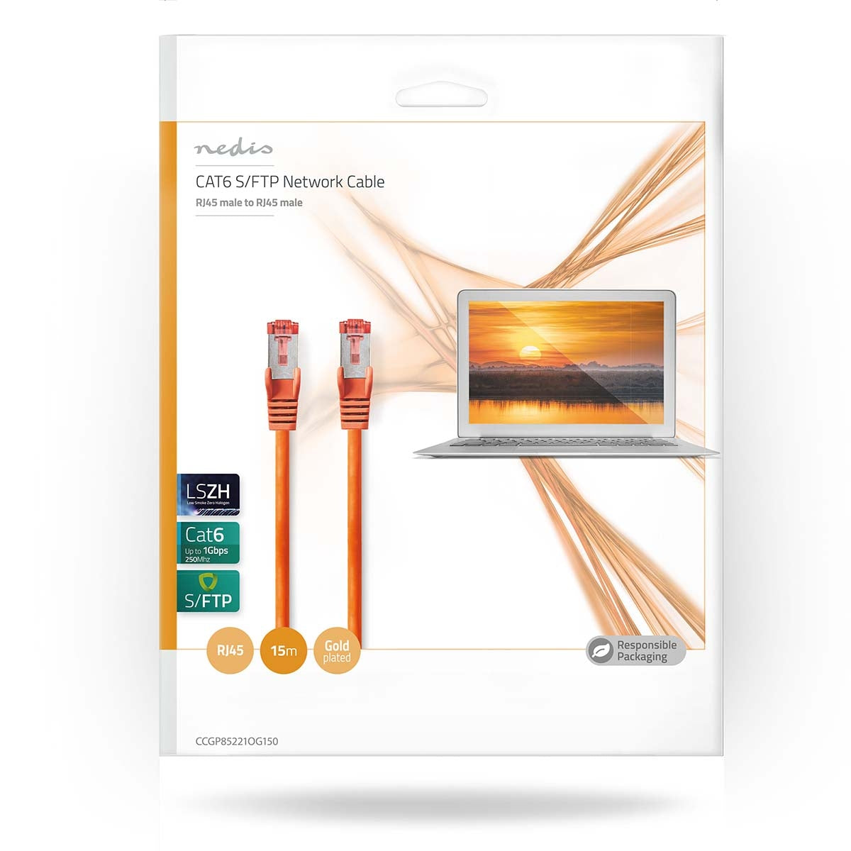 CAT6 Network Cable | RJ45 male | RJ45 male | S/FTP | 15.0 m | Round | LSZH | Orange | Envelope