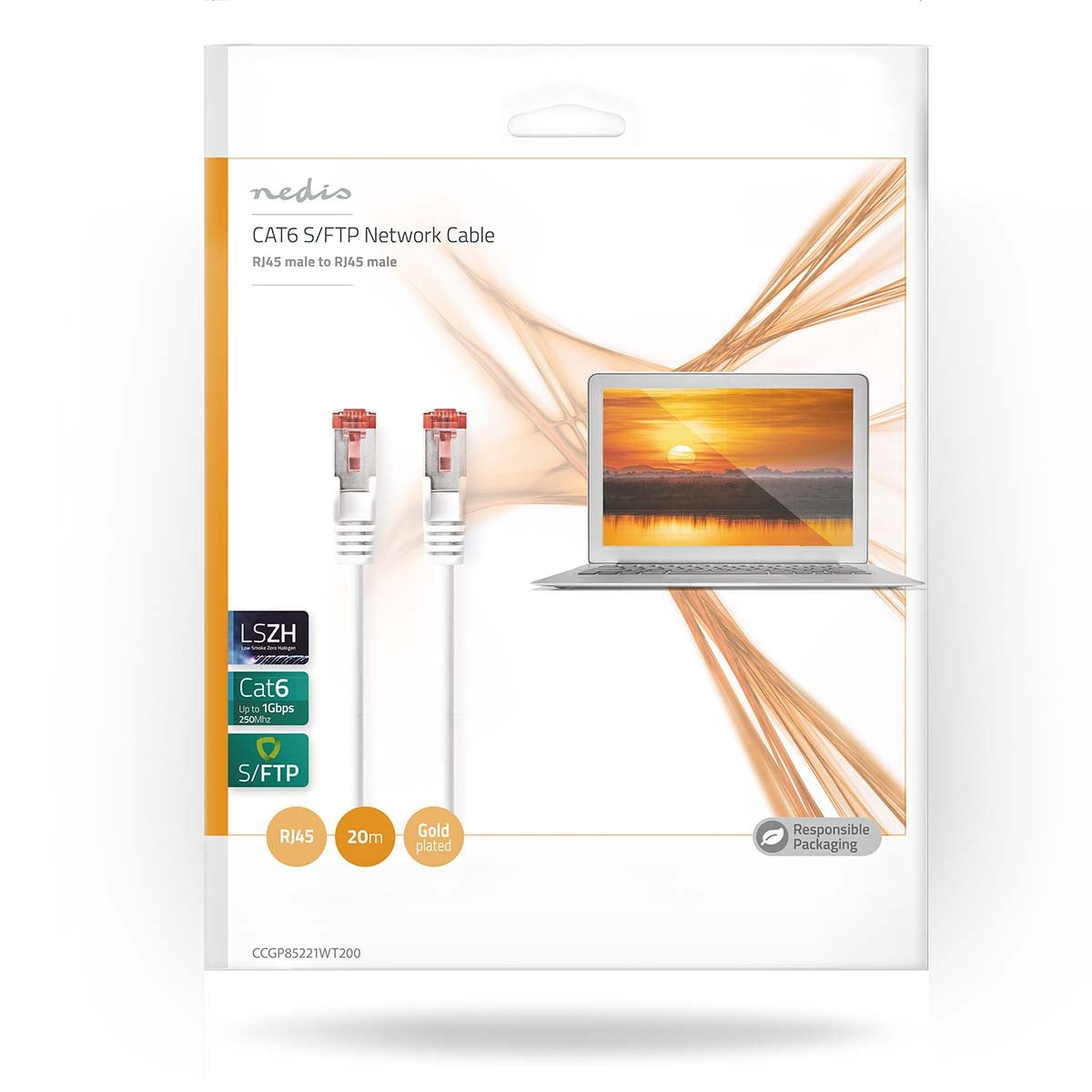 CAT6 Network Cable | RJ45 male | RJ45 male | S/FTP | 20.0 m | Round | LSZH | White | Envelope