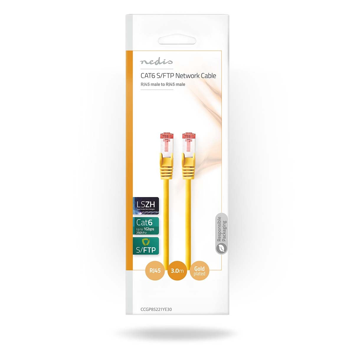 CAT6 Network Cable | RJ45 male | RJ45 male | S/FTP | 3.00 m | Round | LSZH | Yellow | Plastic bag
