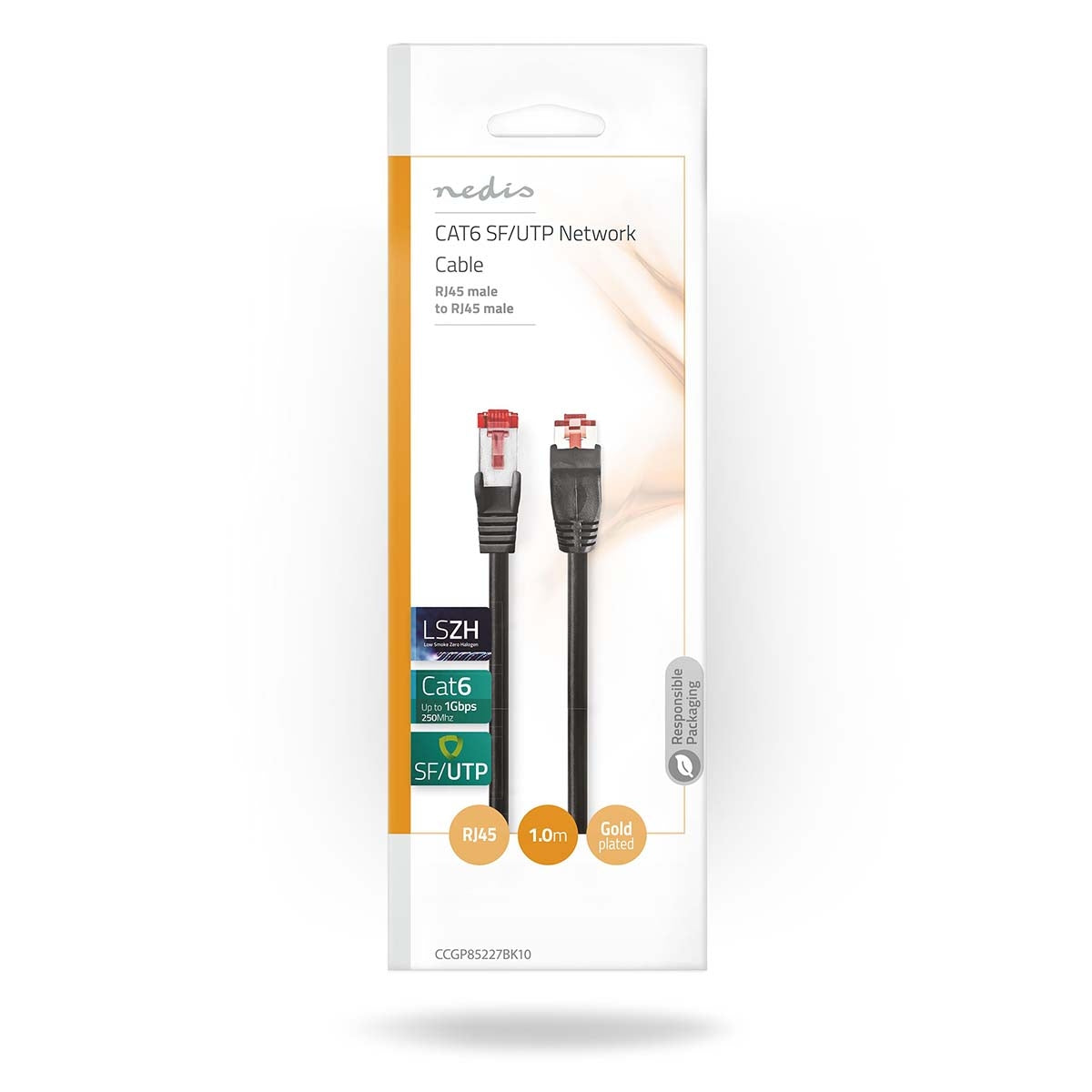 CAT6 Network Cable | RJ45 male | RJ45 male | SF/UTP | 1.00 m | Round | LSZH | Black | Envelope