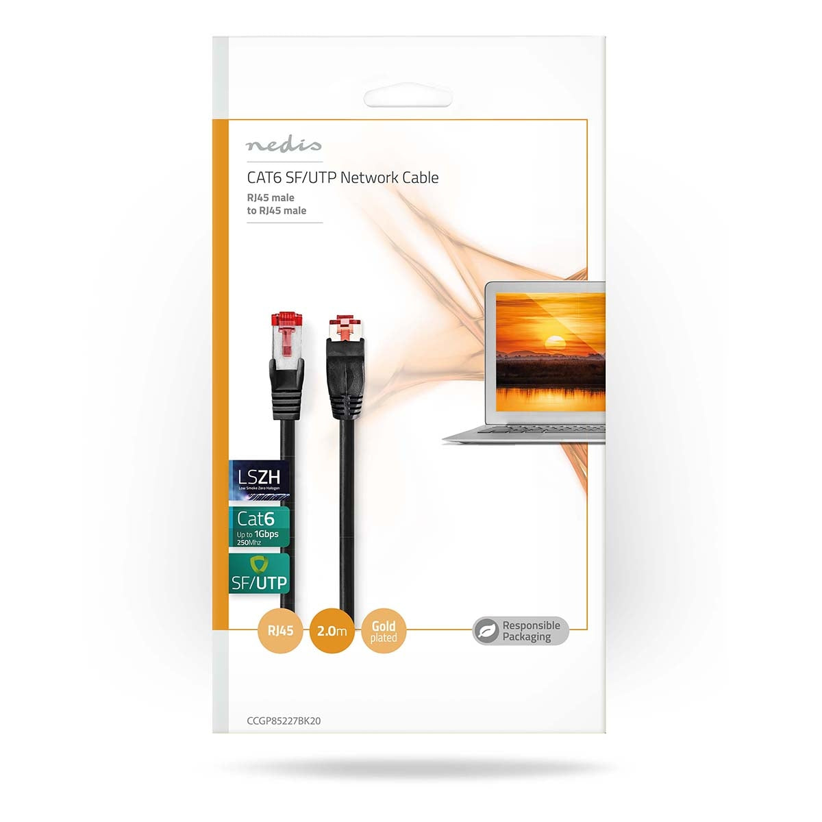CAT6 Network Cable | RJ45 male | RJ45 male | SF/UTP | 2.00 m | Round | LSZH | Black | Plastic bag