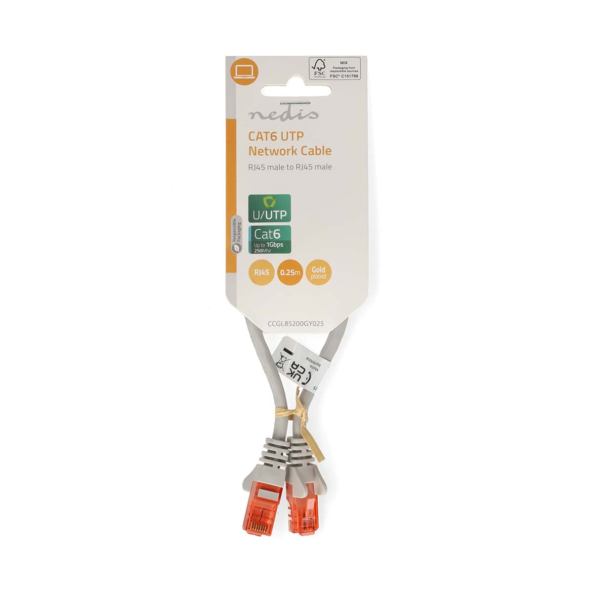 CAT6 Network Cable | RJ45 male | RJ45 male | U/UTP | 0.25 m | Round | PVC | Gray | Label