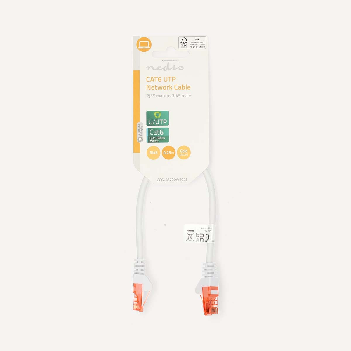 CAT6 Network Cable | RJ45 male | RJ45 male | U/UTP | 0.25 m | Round | PVC | White | Label